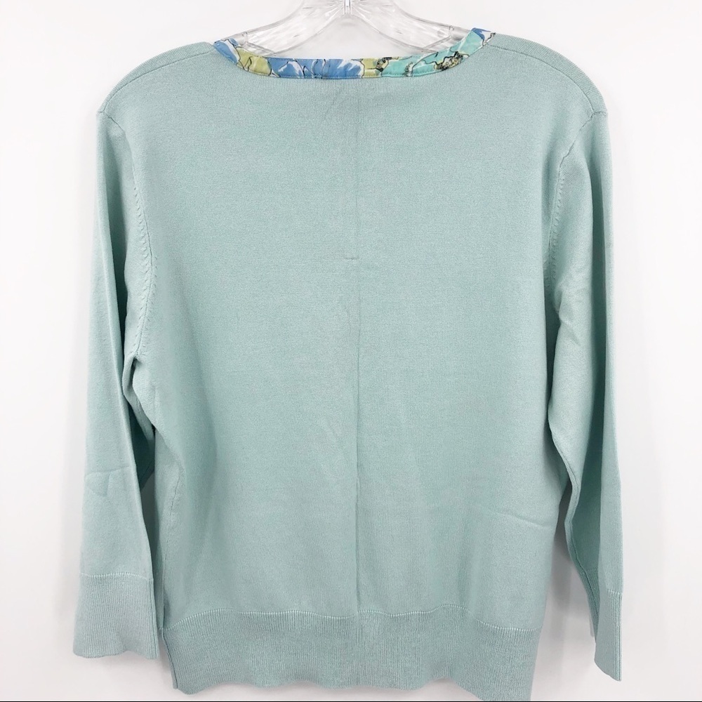 New Rena Rowan Women's L Aqua Green Silk Long Sleeve Cardigan with Artsy Print - Picture 6 of 7